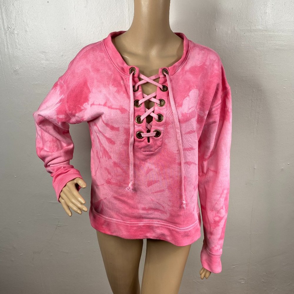 MOTHER Pink Tie-Dye Lace-Up Sweatshirt